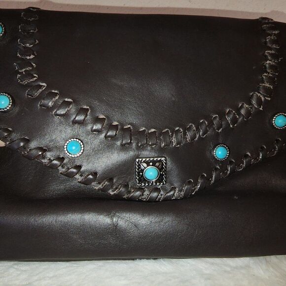 Vaccari Cross Body Leather Purse with Turquoise Beading - Picture 5 of 10